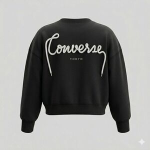 Converse Tokyo Sweatshirt Unisex Med 3D Rope Logo Black Solid Oversized New